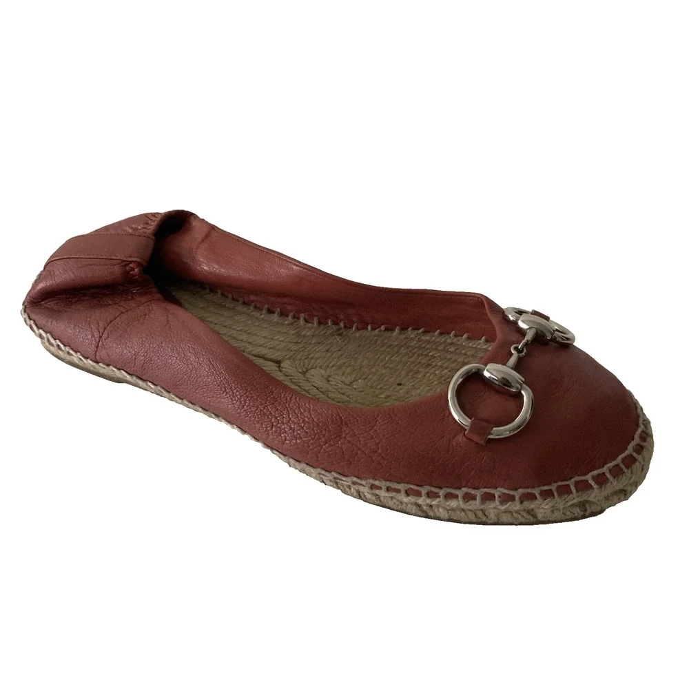 Gucci Horsebit Leather Espadrille Flat Silver-tone Buckle Round toe Slip On 39